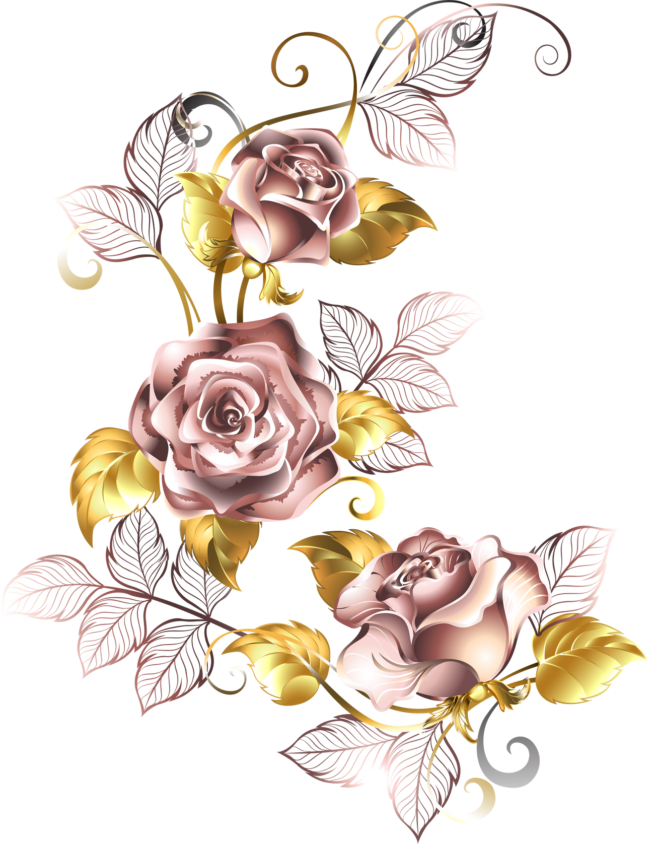 Three Roses in Pink Gold